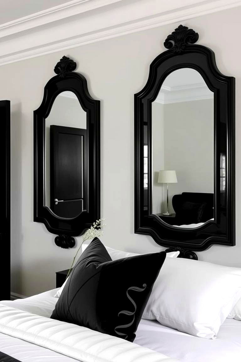 Elegant Black Mirrors with Green Accented Frames - 24 Black and Green Bedroom Design Ideas
