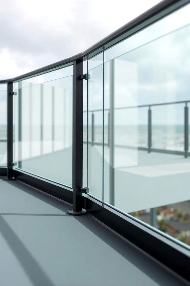 Elegant Black Railing with Glass Panels - 24 black deck railing ideas