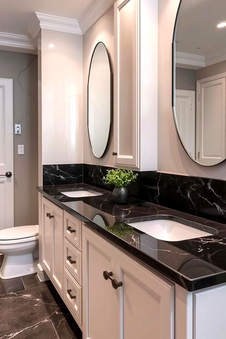 Elegant Black Stone Countertops - 24 Black Bathroom Ideas