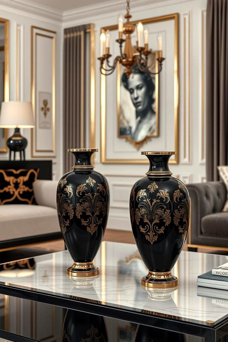 Elegant Black and Gold Decorative Vases - 24 Black and Gold Living Room Ideas