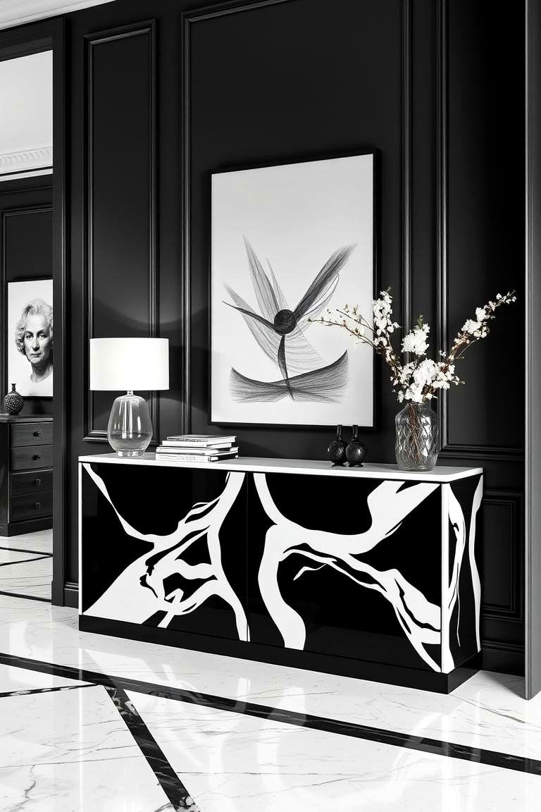 Elegant Black and White Console - 24 Tv Console Decor Ideas