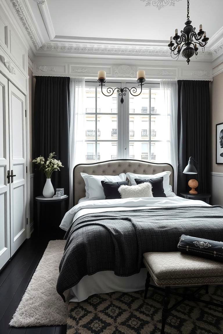 Elegant Black and White Paris - 24 Parisian Themed Bedroom Ideas