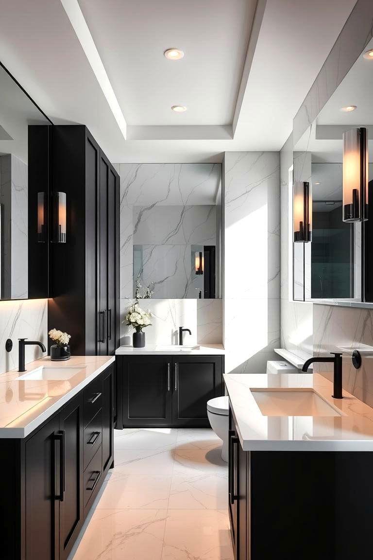 Elegant Black and White Vanity - 24 Black and White Bathroom Ideas