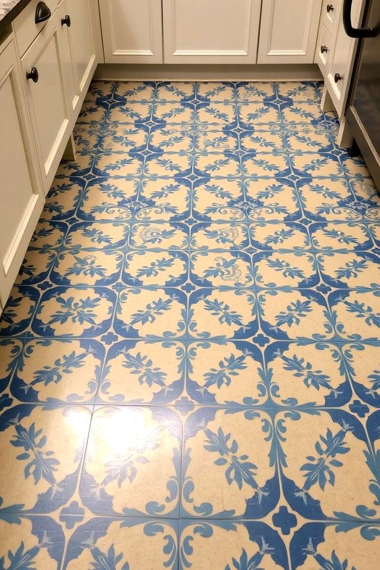 Elegant Blue Floor Tiles - 24 Blue and White Kitchen Ideas