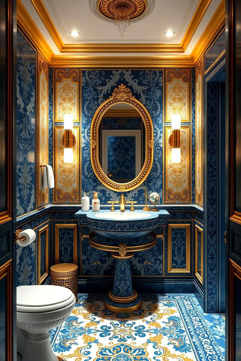 Elegant Blue and Gold Fusion - 24 blue powder room ideas