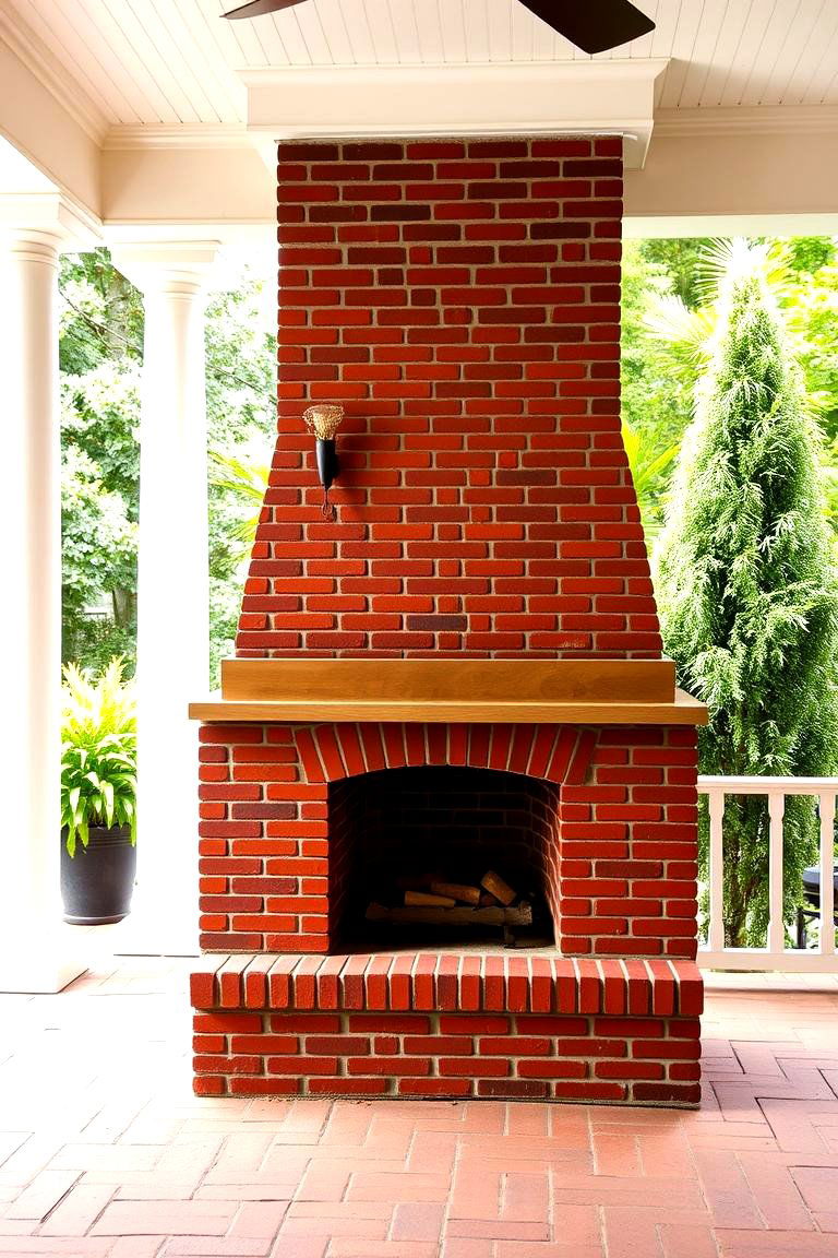 Elegant Brick Outdoor Fireplace - 24 Porch Fireplace Ideas