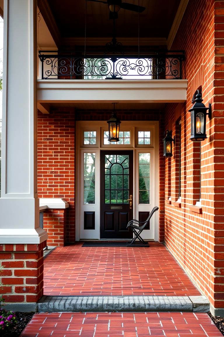 Elegant Brick Porch with Iron Accents - 24 Brick Porch Ideas