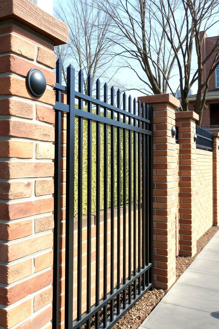Elegant Brick with Metal Accents - 24 Front Yard Brick Fence Ideas