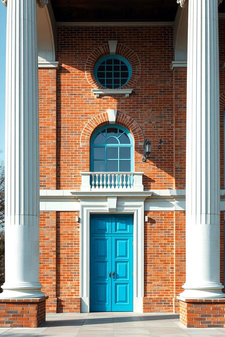 Elegant Brick with Misty Blue Accents - 24 Exterior Brick and Paint Color Combinations