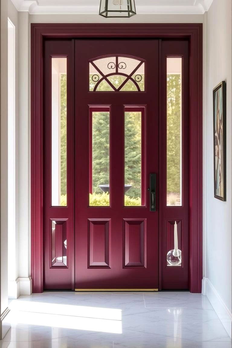 Elegant Burgundy with Glass Panels - 24 Burgundy Front Door Ideas