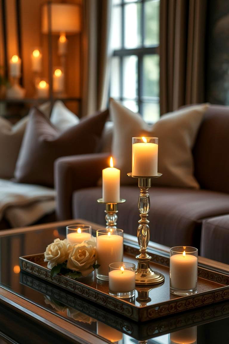 Elegant Candlelight Glow - 24 Sofa Table Decor Ideas