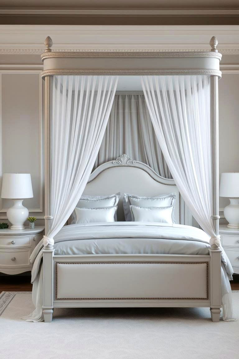Elegant Canopy Bed - 24 Grey and White Bedroom Ideas