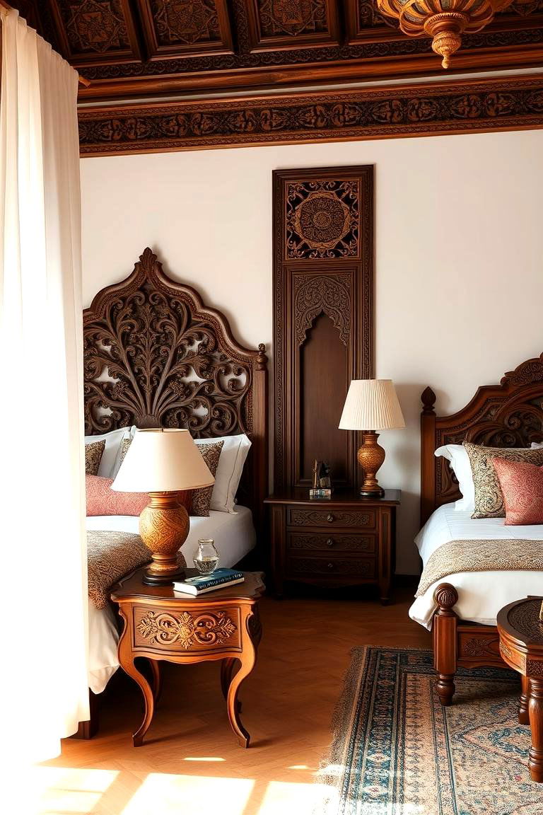 Elegant Carved Wood Details - 24 Moroccan Themed Bedroom Ideas