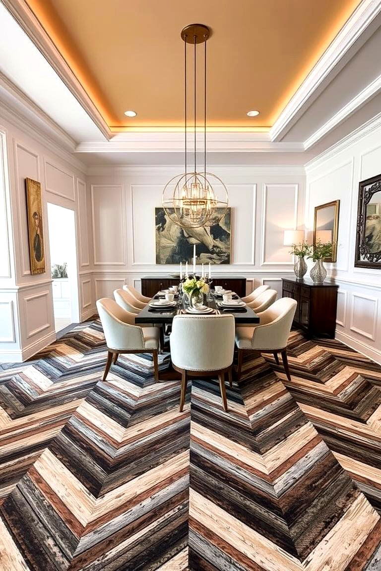 Elegant Chevron Patterns - 24 Carpeted Dining Room Ideas