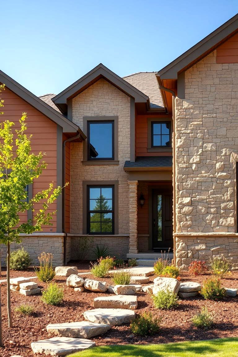 Elegant Clay and Stone Harmony - 24 Home Designs Using Natural Clay Siding Colors