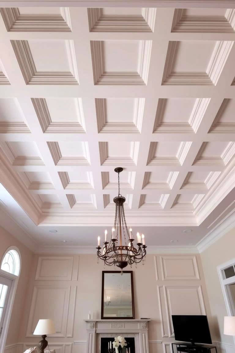 Elegant Coffered Ceiling - 24 Living Room Ceiling Ideas