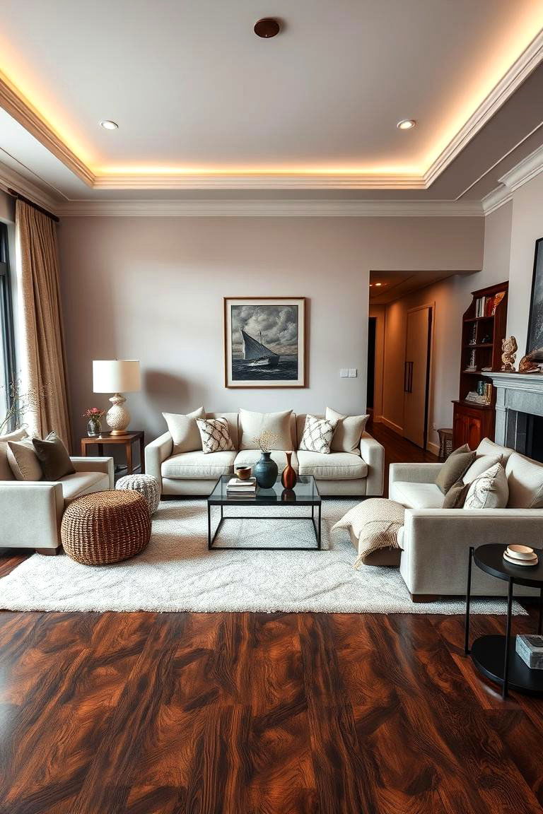 Elegant Comfort with Soft Furnishings - 24 Dark Brown Floor Living Room Ideas