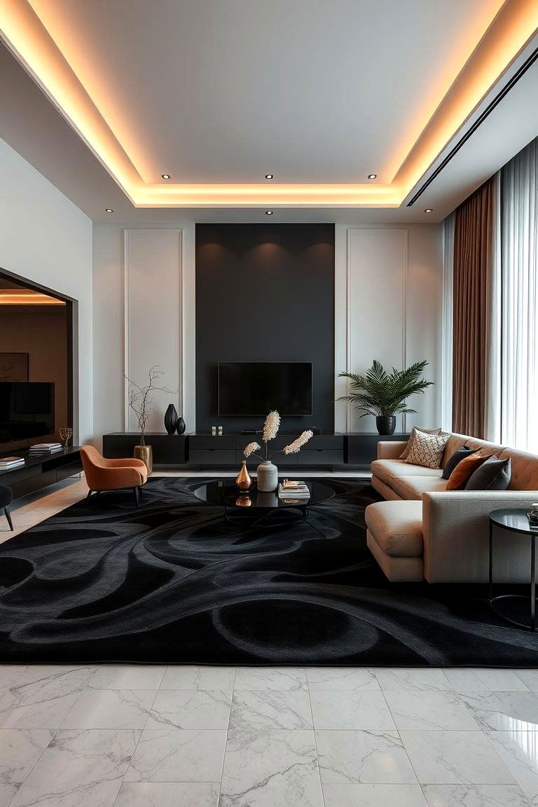 Elegant Contemporary Flow - 24 Black Carpet Living Room Ideas