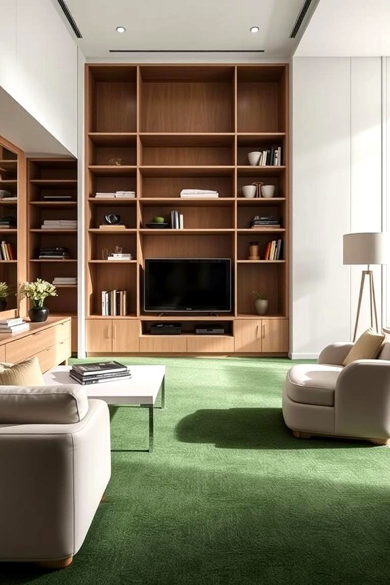 Elegant Contemporary Green Carpet Layout - 24 Green Carpet Living Room Ideas