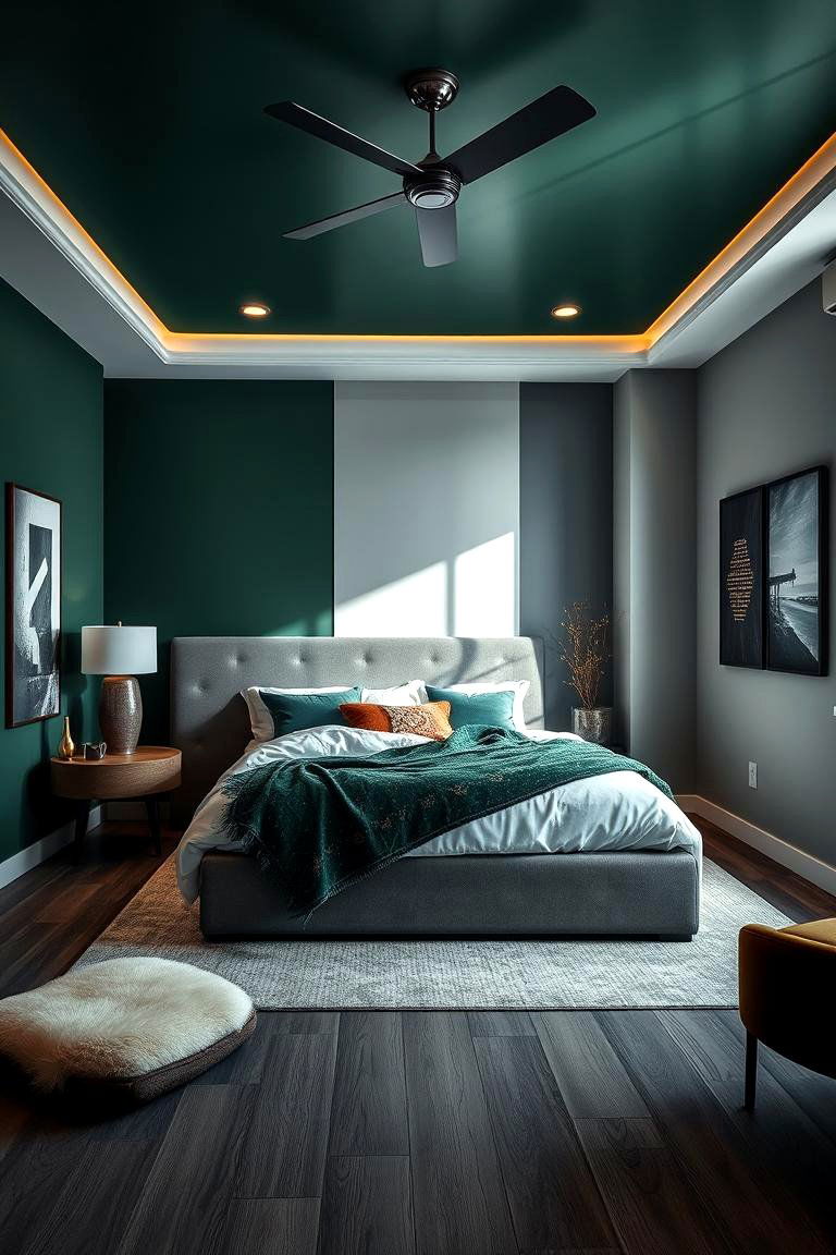 Elegant Contrast - 24 Green and Grey Bedroom Ideas