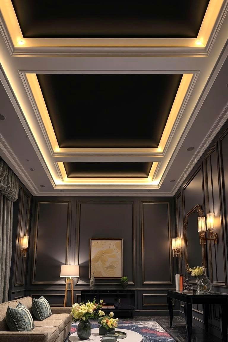 Elegant Contrast Appeal - 24 Black Ceiling With Grey Walls