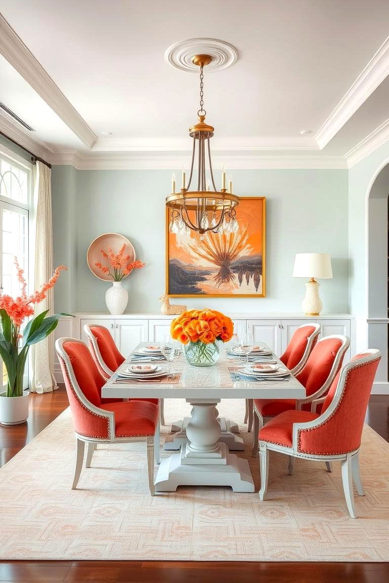 Elegant Coral Hues - 24 Coastal Dining Room Ideas