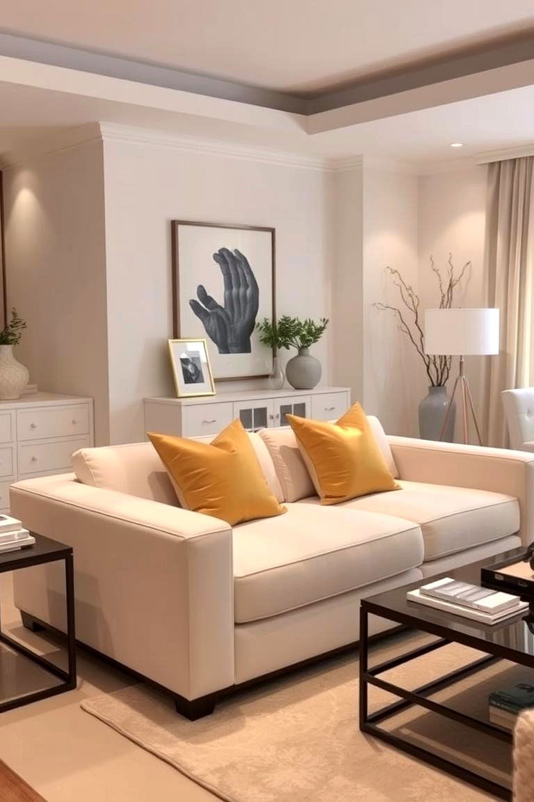 Elegant Cream Sofas with Gold Pillows - 24 Cream and Gold Living Room Ideas