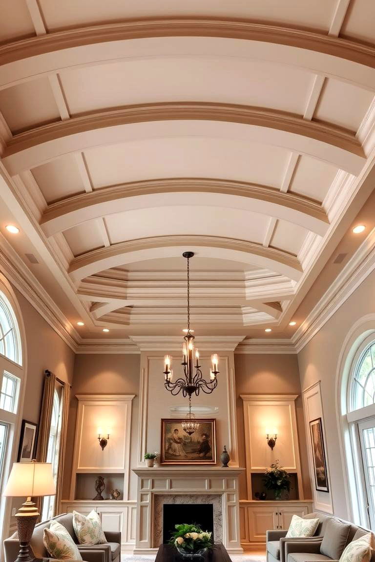 Elegant Crown Molding Vault - 24 Living Room Vaulted Ceiling Ideas