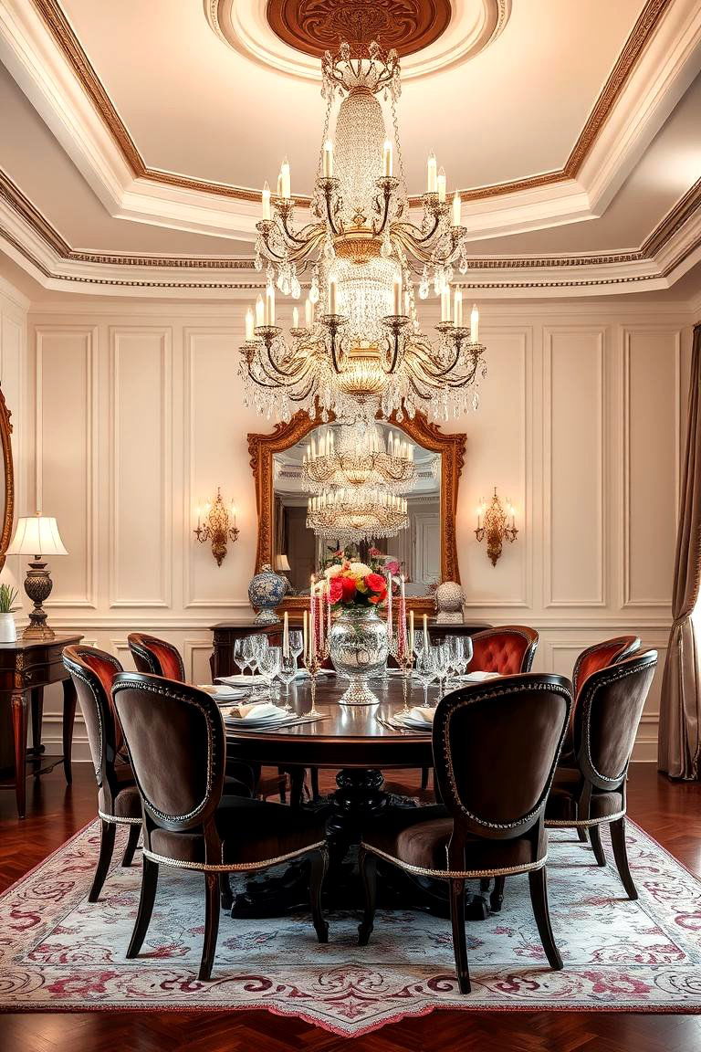 Elegant Crystal Chandelier Over the Dining Table - 24 Formal Dining Room Ideas