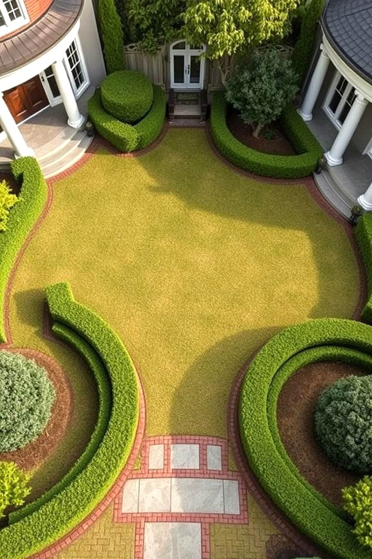 Elegant Curved Borders - 24 Front Yard Boxwood Designs