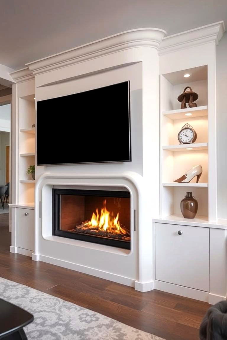 Elegant Curved Fireplace Design - 24 Fireplace Built-in Ideas