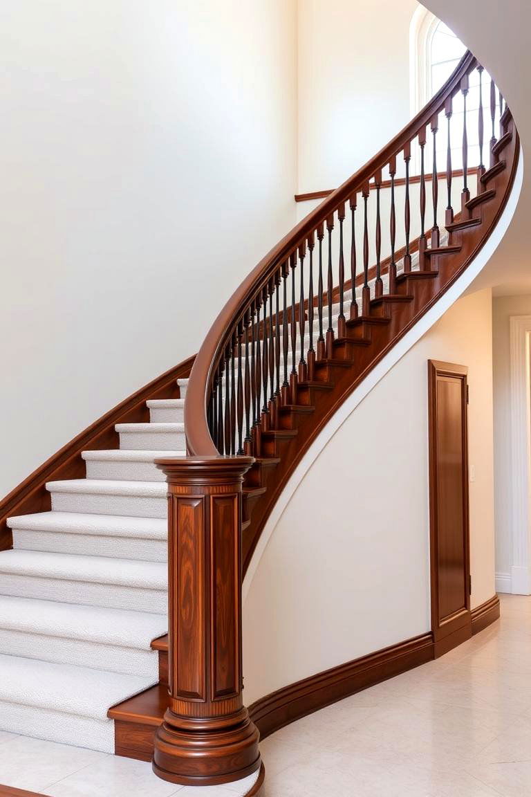 Elegant Curved Wood Railing - 24 Wood Stair Railing Ideas