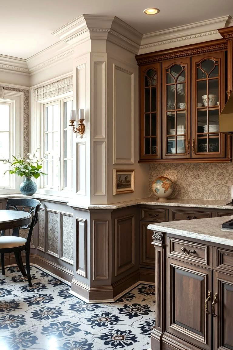 Elegant Damask Pattern - 24 Kitchen Wainscoting Ideas