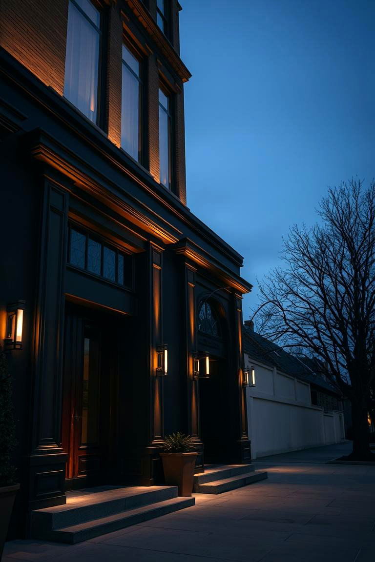 Elegant Dark Brown with Contemporary Lighting - 24 Dark Brown House Exterior Ideas