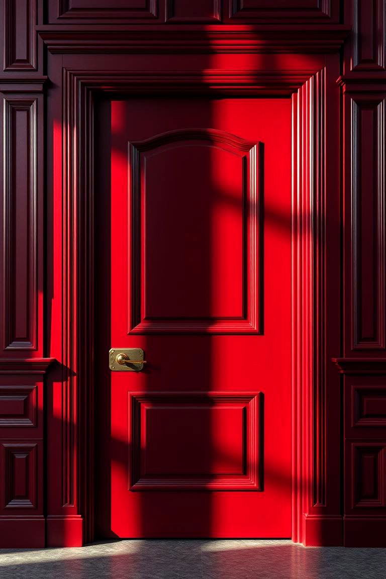 Elegant Dark Red Door with Decorative Molding - 24 Dark Red Front Door Ideas