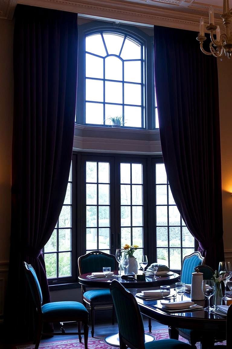 Elegant Dining Room with Velvet Curtains - 24 Luxury Dining Room Ideas