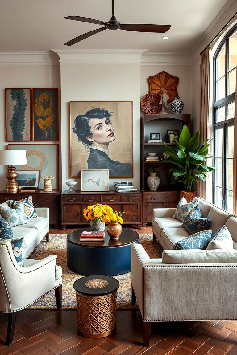 Elegant Eclectic Mix - 24 blue and beige living room ideas