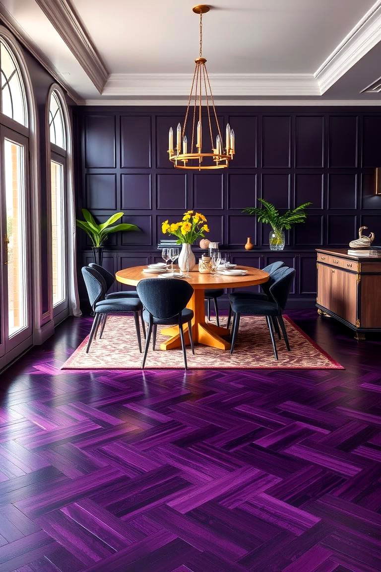 Elegant Eggplant Flooring - 24 Purple Dining Room Ideas