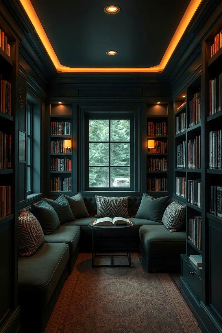 Elegant Emerald Reading Nook - 24 Dark Green Home Library Ideas and Inspiration