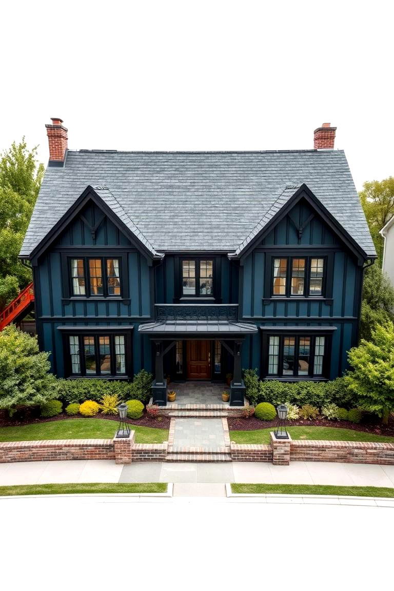 Elegant Entryway Impact - 24 Dark Blue House With Black Trim