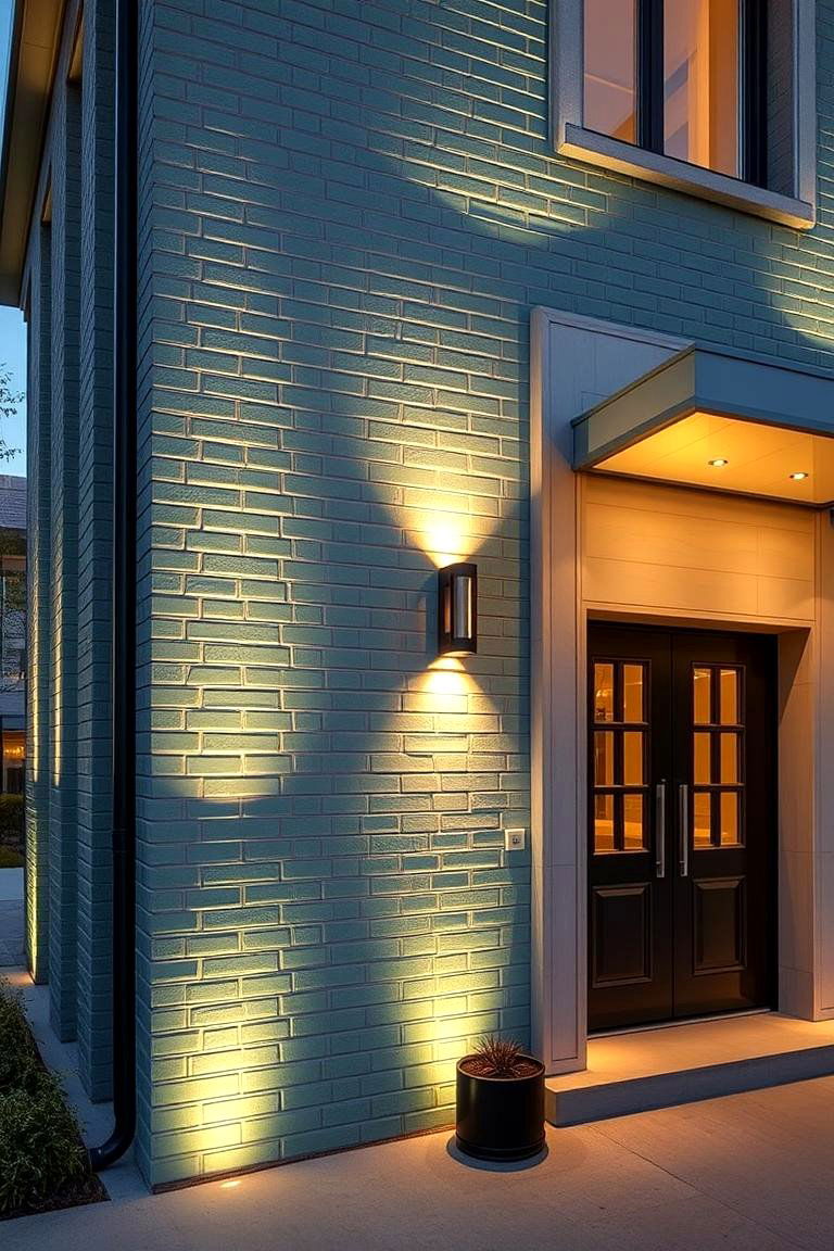 Elegant Exterior Lighting Integration - 24 Sage Green Painted Brick House Ideas