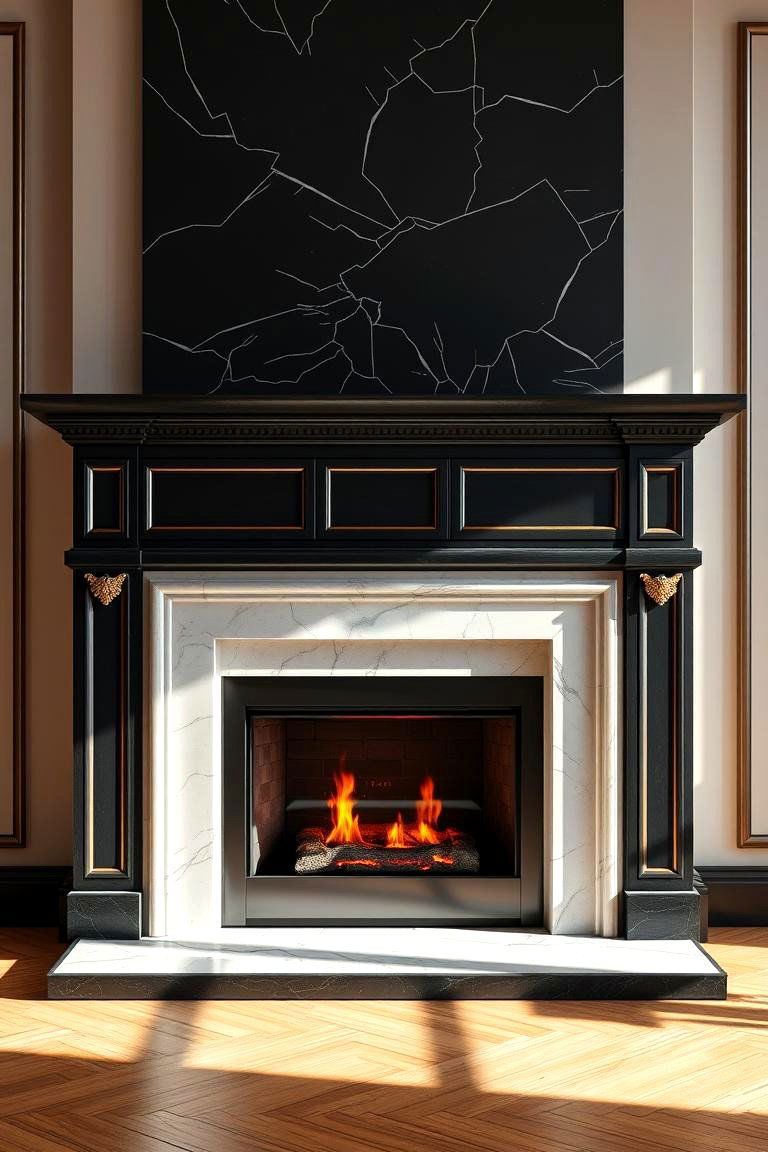 Elegant Fireplace Surround in Black and Orange - 24 Black and Orange Living Room Ideas