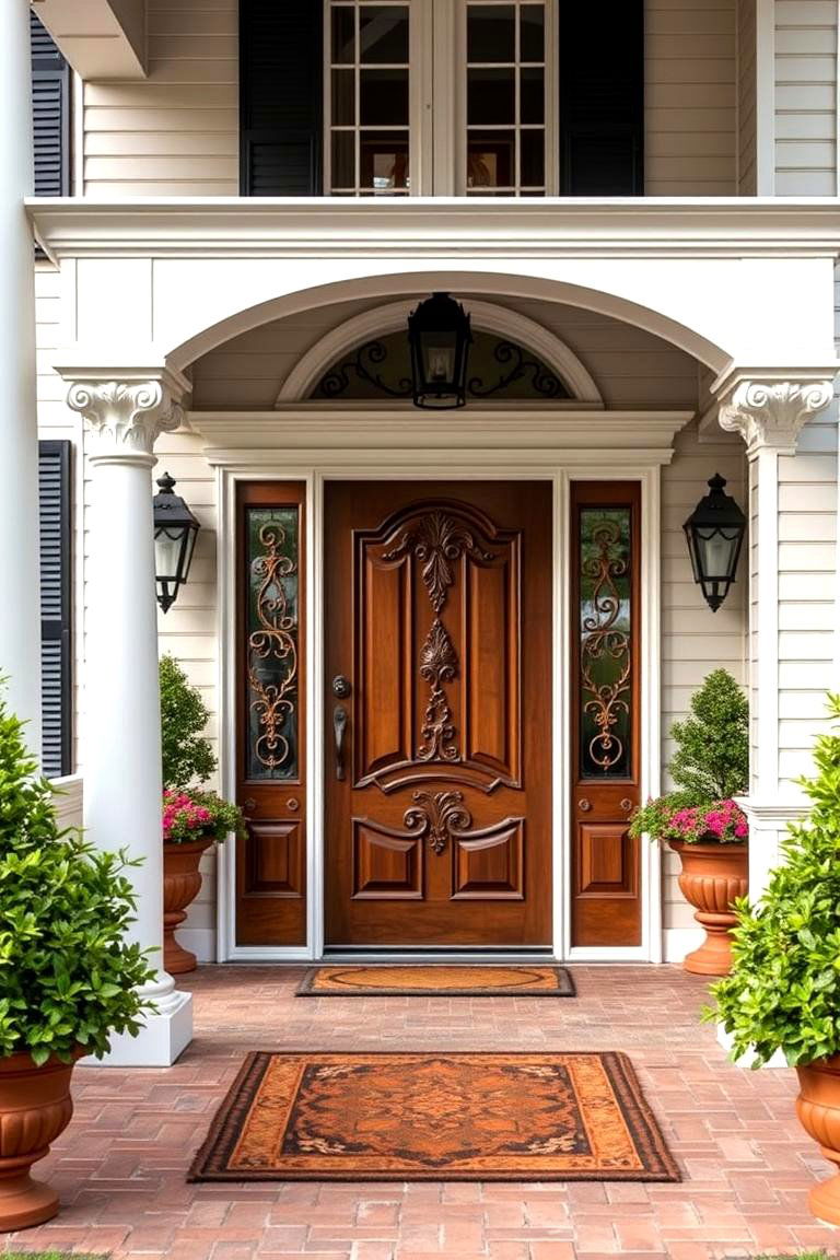 Elegant Front Door with Colonial Charm - 24 Colonial Front Porch Ideas