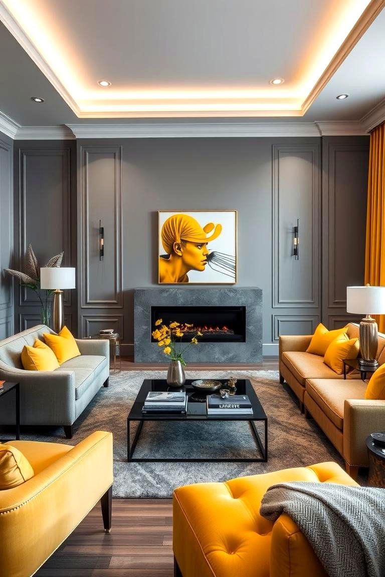 Elegant Fusion Grey Palette with Vivid Yellow Accents - 24 Grey and Yellow Living Room Ideas