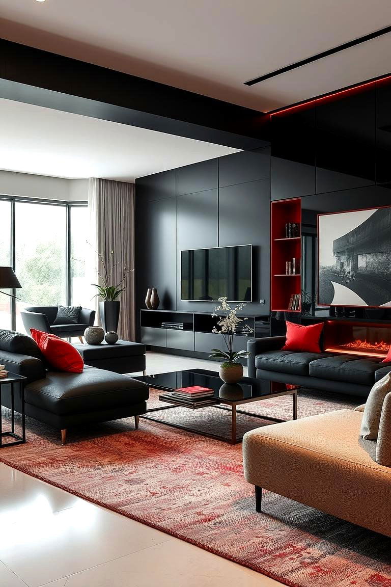 Elegant Fusion of Black Textures and Red Hues - 24 Black and Red Living Room Ideas