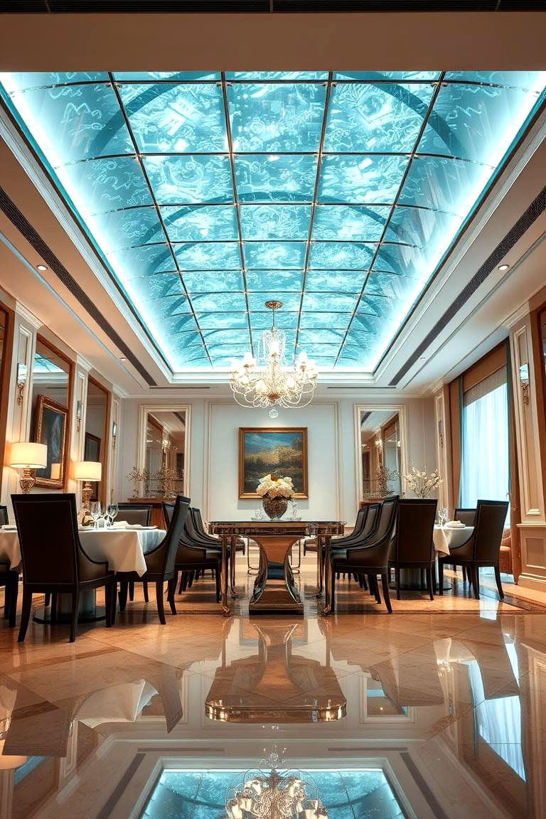 Elegant Glass Accent Ceiling - 24 Dining Room Ceiling Ideas