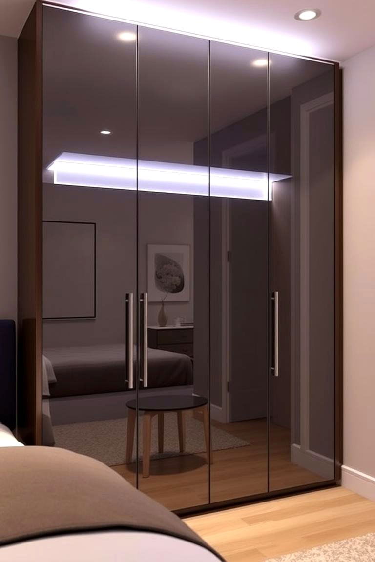 Elegant Glass Panel Wardrobe - 24 Built-in Wardrobe Ideas Around a Bed