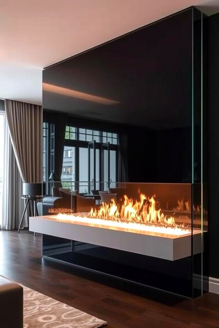 Elegant Glass Wall - 24 Fireplace Accent Wall Ideas