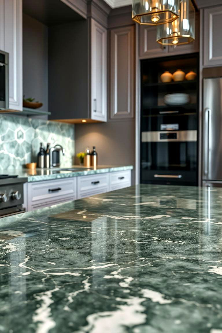 Elegant Gloss Finish - 24 Green Marble Countertop Design Ideas