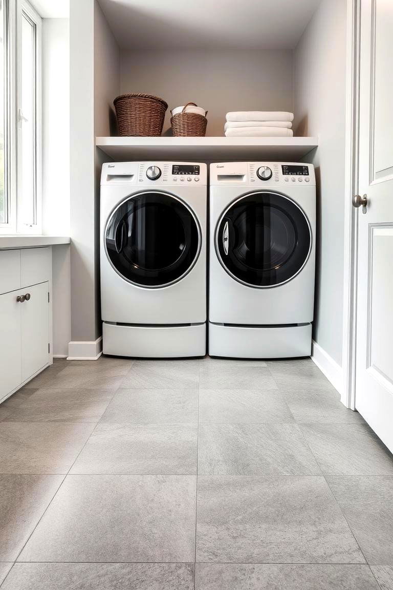 Elegant Gray Porcelain Tiles - 24 Laundry Room Tile Ideas